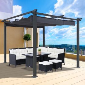 10x10 Ft Outdoor Patio Retractable Pergola With Canopy Sunshelter Pergola for Gardens; Terraces; Backyard; Gray