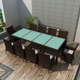 11 Piece Patio Dining Set with Cushions Poly Rattan Brown