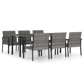 7 Piece Patio Dining Set Poly Rattan Gray