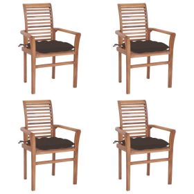Dining Chairs 4 pcs with Taupe Cushions Solid Teak Wood
