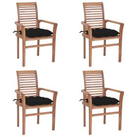 Dining Chairs 4 pcs with Black Cushions Solid Teak Wood