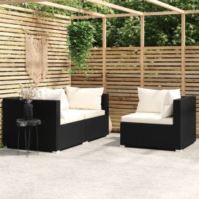 3 Piece Patio Lounge Set with Cushions Black Poly Rattan