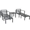 Outdoor Patio 5-piece Aluminum Alloy Conversation Set Sofa Set with Coffee Table and Stools for Poolside; Garden; Black Frame+Gray Cushion