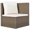 Outdoor 6-Piece Garden Furniture Set; PE Wicker Rattan Sectional Sofa Set with 2 Tea Tables; Brown Wicker+Beige Cushion