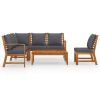5 Piece Patio Lounge Set with Cushion Solid Acacia Wood
