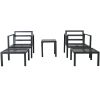 Outdoor Patio 5-piece Aluminum Alloy Conversation Set Sofa Set with Coffee Table and Stools for Poolside; Garden; Black Frame+Gray Cushion