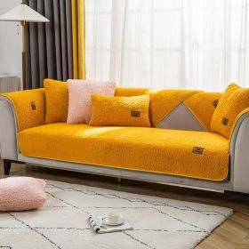 Sofa Cushion Thickness Winter Lambskin Thickened Fleece Cushion (Option: Yellow-70X70CM)