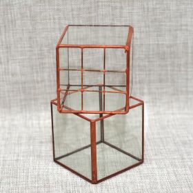 Vintage Glass Succulent Flower Pot Furnishings (Option: Mesh Tin Red Copper-8x8x16cm)