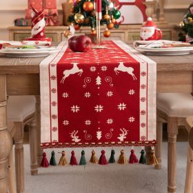 Yarn-dyed Jacquard Cartoon Elk Christmas Tree Pillow Cover (Option: Red Bottom Double Deer-35x240cm)