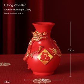 Dragon Year Festive Cute Resin Dragon Decoration (Option: Red Lucky Bag Vase)