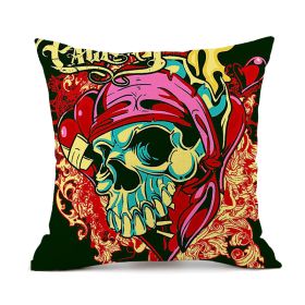 Halloween Personalized Retro Skull Linen Print Throw Pillow Cushion Cover (Option: 4 Style-45x45cm)