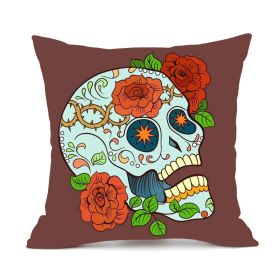Halloween Personalized Retro Skull Linen Print Throw Pillow Cushion Cover (Option: 6 Style-45x45cm)