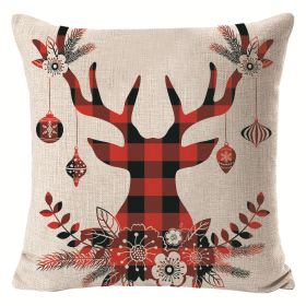 Christmas Elk Printing Linen Pillow Cover (Option: Model 8-45x45cm)