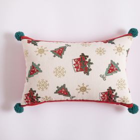 Yarn-dyed Jacquard Cartoon Elk Christmas Tree Pillow Cover (Option: Green-30x50cm pillowcase)