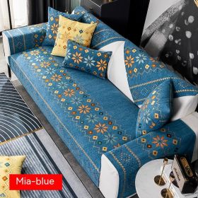 Bohemian Sofa Cushion Four Seasons Universal Chenille Non-slip Cover (Option: Blue-90 × 90)