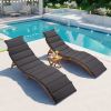 Outdoor Patio Wood Portable Extended Chaise Lounge Set with Foldable Tea Table for Balcony; Poolside; Garden