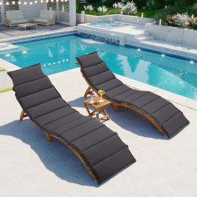 Outdoor Patio Wood Portable Extended Chaise Lounge Set with Foldable Tea Table for Balcony; Poolside; Garden (Color: Gray)