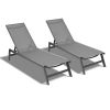 Outdoor 2-Pcs Set Chaise Lounge Chairs; Five-Position Adjustable Aluminum Recliner; All Weather for Patio; Beach; Yard; Pool