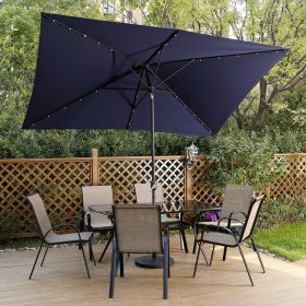 10ft Patio Umbrella with Solar Lights - 30 LED Rectangular Tilt Umbrella Aluminum Pole (Color: as Pic)