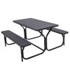 All Weather Outdoor Picnic Table Bench Set with Metal Base Wood