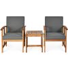 3 Pieces Solid Wood Outdoor Patio Sofa Furniture Set