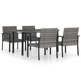 5 Piece Patio Dining Set Poly Rattan Gray (Color: Grey)