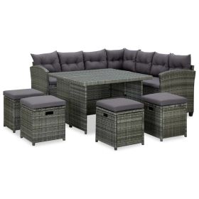 6 Piece Patio Lounge Set with Cushions Poly Rattan Gray (Color: Grey)