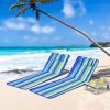 3 Pieces Beach Lounge Chair Mat Set 2 Adjustable Lounge Chairs with Table Stripe