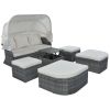 Outdoor Patio Furniture Set Daybed Sunbed with Retractable Canopy Conversation Set Wicker Furniture