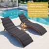 Outdoor Patio Wood Portable Extended Chaise Lounge Set with Foldable Tea Table for Balcony; Poolside; Garden