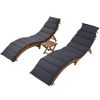 Outdoor Patio Wood Portable Extended Chaise Lounge Set with Foldable Tea Table for Balcony; Poolside; Garden