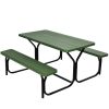 All Weather Outdoor Picnic Table Bench Set with Metal Base Wood