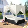 Outdoor Patio Wicker Sunbed Daybed with Cushions, Adjustable Seats