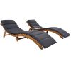 Outdoor Patio Wood Portable Extended Chaise Lounge Set with Foldable Tea Table for Balcony; Poolside; Garden