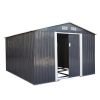 9.1' x 10.5' Galvanized Steel Storage Shed Sliding Door Tool Shack with 4 Vents & Metal Floor