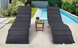 Outdoor Patio Wood Portable Extended Chaise Lounge Set with Foldable Tea Table for Balcony; Poolside; Garden