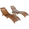 Outdoor Patio Wood Portable Extended Chaise Lounge Set with Foldable Tea Table for Balcony; Poolside; Garden