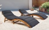 Outdoor Patio Wood Portable Extended Chaise Lounge Set with Foldable Tea Table for Balcony; Poolside; Garden