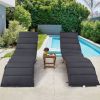 Outdoor Patio Wood Portable Extended Chaise Lounge Set with Foldable Tea Table for Balcony; Poolside; Garden