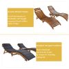 Outdoor Patio Wood Portable Extended Chaise Lounge Set with Foldable Tea Table for Balcony; Poolside; Garden