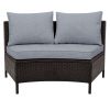 5 Pieces All-Weather Brown PE Rattan Wicker Sofa Set Outdoor Patio Sectional Furniture Set Half-Moon Sofa Set with Tempered Glass Table