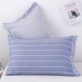 Three-layer Gauze Cotton Pillowcase European Style (Option: Horizontal Stripes Dark Blue-52x75cm)