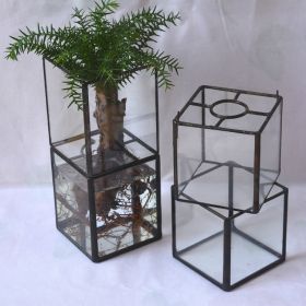 Vintage Glass Succulent Flower Pot Furnishings (Option: Round Hole Tin Black-8x8x19cm)