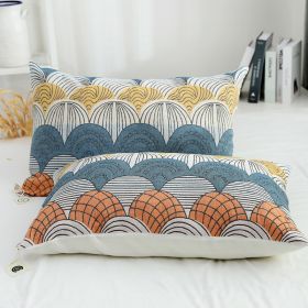 Cotton Three-layer Gauze Thickened Pillowcase (Option: Fan Blade Blue Orange-1 Pair)