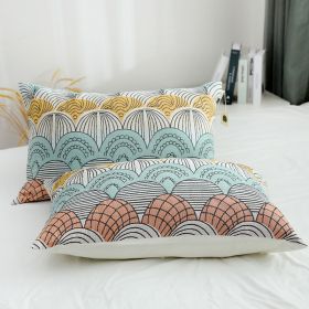 Cotton Three-layer Gauze Thickened Pillowcase (Option: Fan Leaf Green Orange-1 Pair)